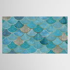Moroccan Fish Scale Mermaid Pattern, Teal Blue and Gold Tablecloth Gallery Image 2