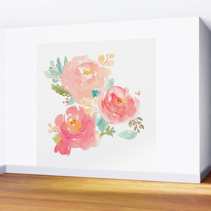 Watercolor Peonies Summer Bouquet Wall Mural Gallery Image 2