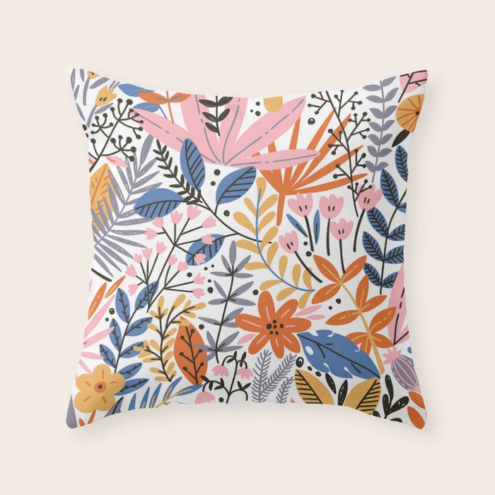 Colorful Jungle Garden Throw Pillow Gallery Image 1