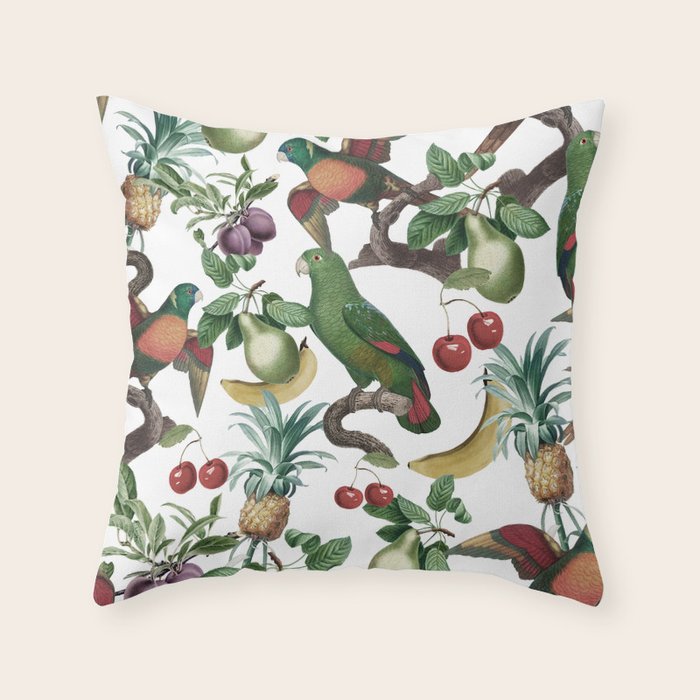 Tropical Vintage Floral and Fauna Throw Pillow Gallery Image 6