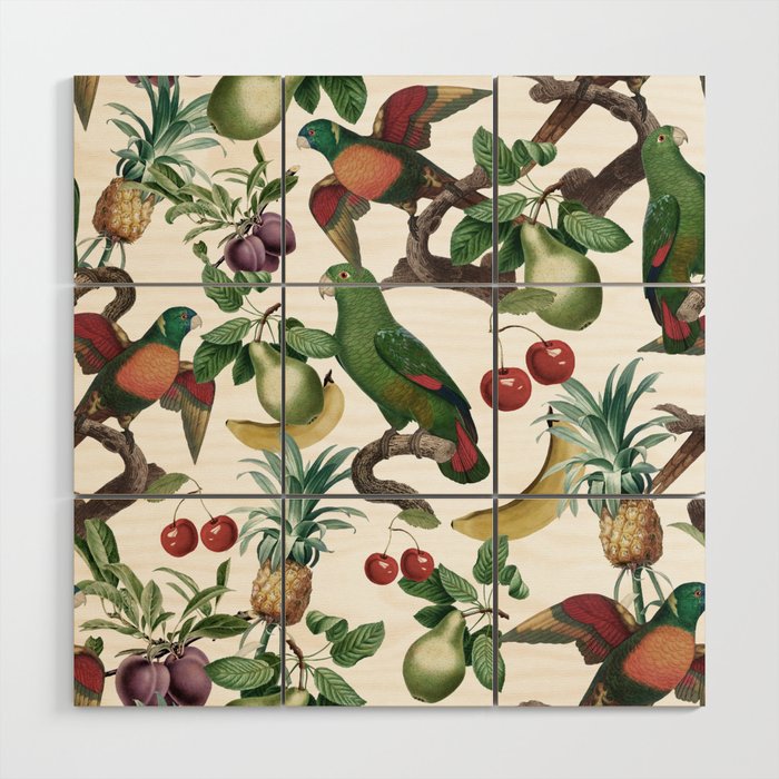 Tropical Vintage Floral and Fauna Wood Wall Art Gallery Image 1
