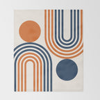 Mid Century Modern Geometric 450 in Navy Blue and Orange (Rainbow and Sun Abstraction) Throw Blanket Gallery Image 2
