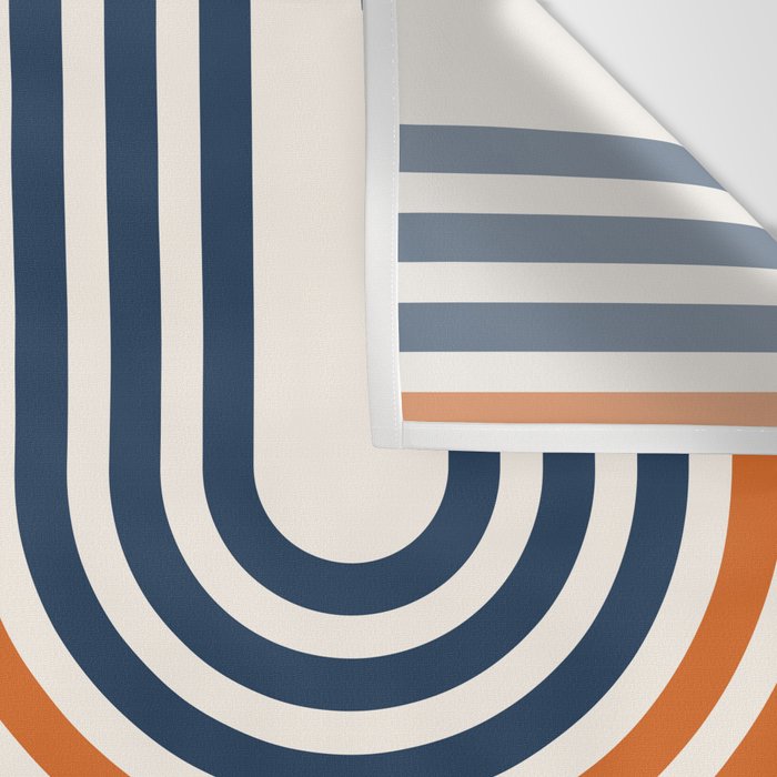 Mid Century Modern Geometric 450 in Navy Blue and Orange (Rainbow and Sun Abstraction) Wall Tapestry Gallery Image 3