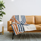 Mid Century Modern Geometric 450 in Navy Blue and Orange (Rainbow and Sun Abstraction) Throw Blanket Gallery Image 1
