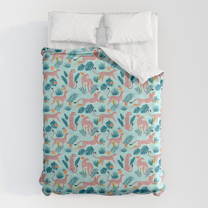 Cheetahs In The Grapefruit Grove, Tropical Jungle bohemian Wildlife, Tiger Wild Cat Nature Forest Duvet Cover Gallery Image 6
