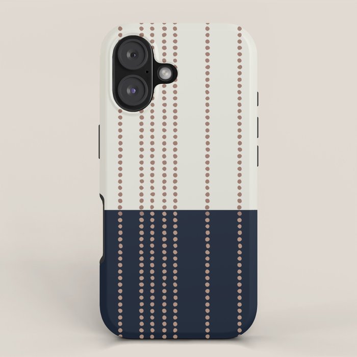 Spotted Stripes, Navy, Ivory and Light Terracotta iPhone Case Gallery Image 1