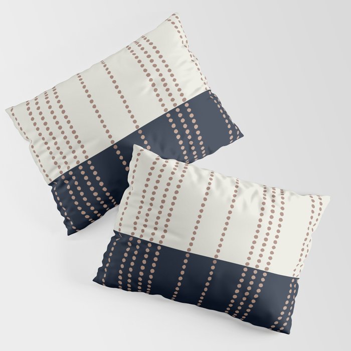 Spotted Stripes, Navy, Ivory and Light Terracotta Pillow Sham Gallery Image 1