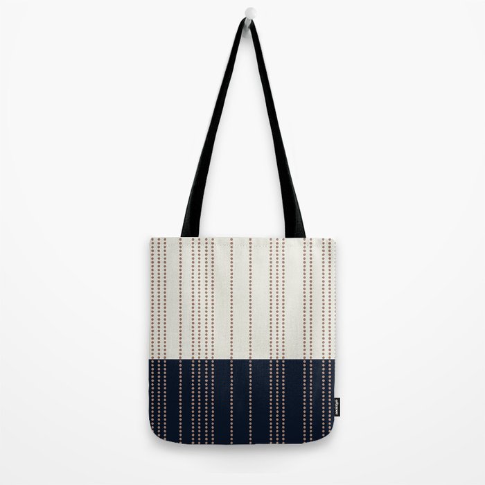 Spotted Stripes, Navy, Ivory and Light Terracotta Tote Bag Gallery Image 2