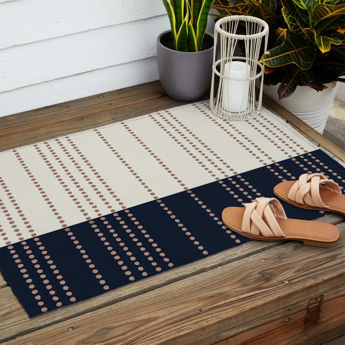 Spotted Stripes, Navy, Ivory and Light Terracotta Outdoor Rug Gallery Image 2