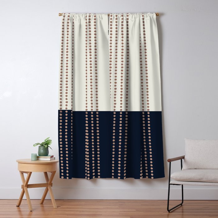 Spotted Stripes, Navy, Ivory and Light Terracotta Window Curtain Gallery Image 1
