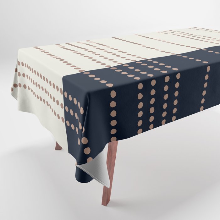 Spotted Stripes, Navy, Ivory and Light Terracotta Tablecloth Gallery Image 1
