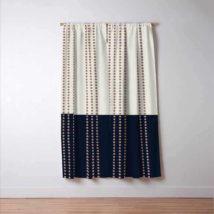 Spotted Stripes, Navy, Ivory and Light Terracotta Window Curtain Gallery Image 3