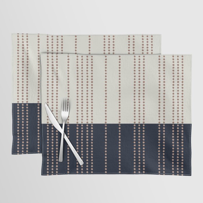 Spotted Stripes, Navy, Ivory and Light Terracotta Placemat Gallery Image 1