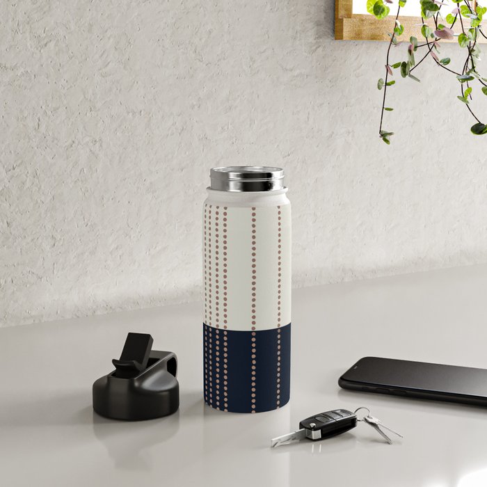 Spotted Stripes, Navy, Ivory and Light Terracotta Water Bottle Gallery Image 4