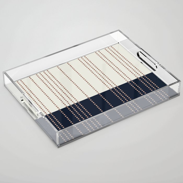 Spotted Stripes, Navy, Ivory and Light Terracotta Acrylic Tray Gallery Image 1