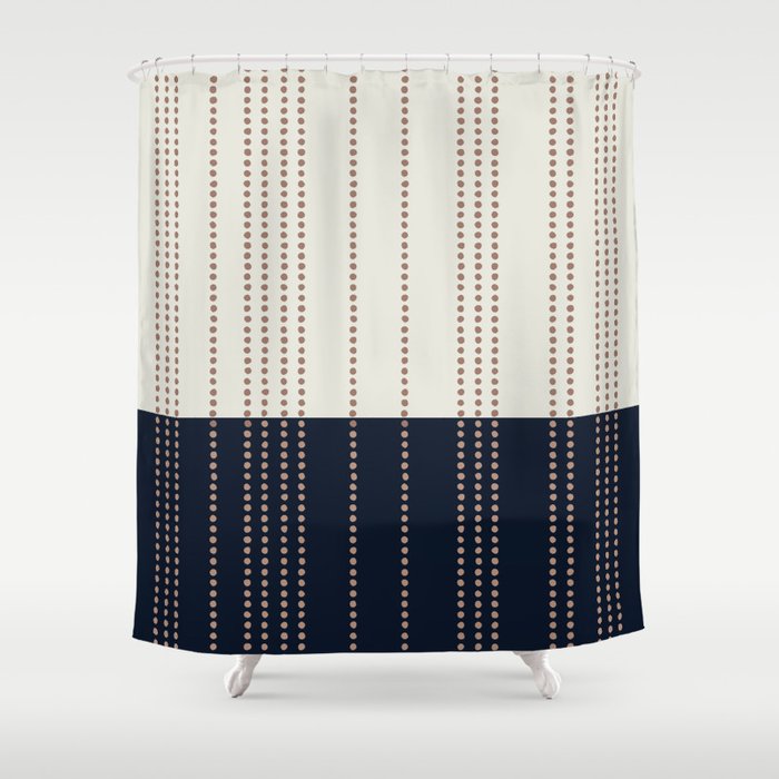 Spotted Stripes, Navy, Ivory and Light Terracotta Shower Curtain Gallery Image 1
