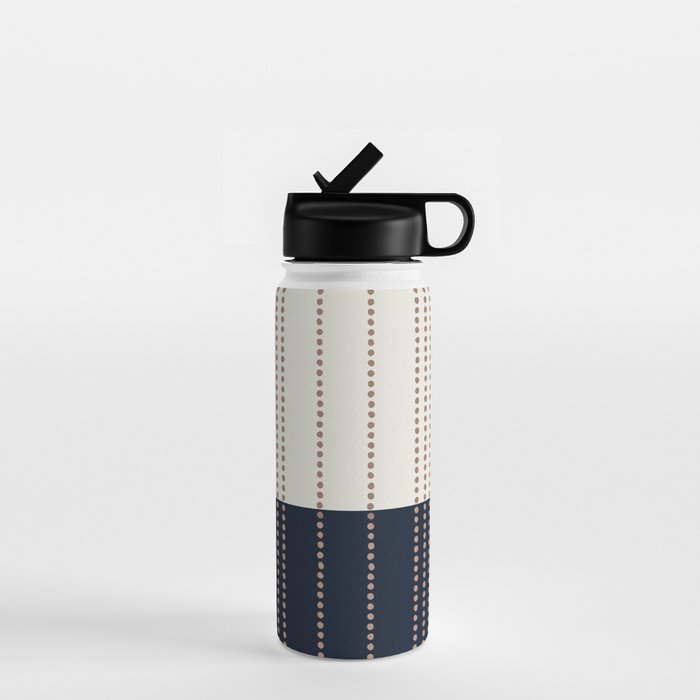 Spotted Stripes, Navy, Ivory and Light Terracotta Water Bottle Gallery Image 1