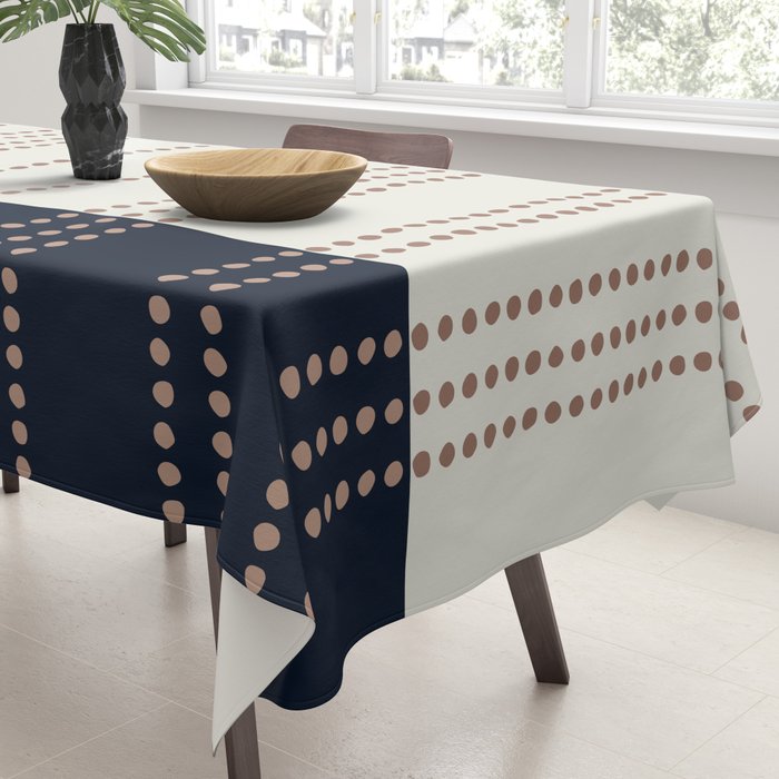 Spotted Stripes, Navy, Ivory and Light Terracotta Tablecloth Gallery Image 3