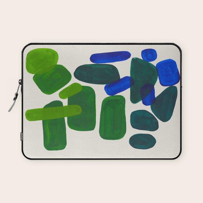 Minimalist Modern Mid Century Colorful Abstract Shapes Phthalo Blue Lime Green Gradient Overlapping Laptop Sleeve Gallery Image 1