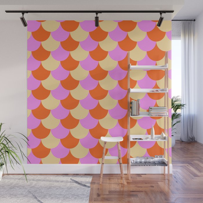 Scale Pattern / Art-deco - Pink, Orange, Cream Wall Mural Gallery Image 1