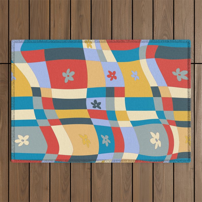 Colorful wavy checkerboard Outdoor Rug Gallery Image 1