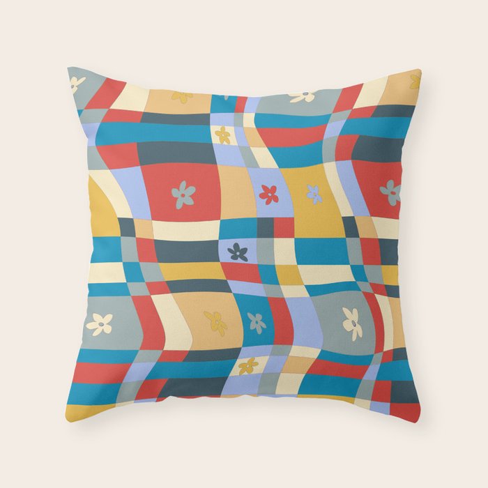 Colorful wavy checkerboard Throw Pillow Gallery Image 6