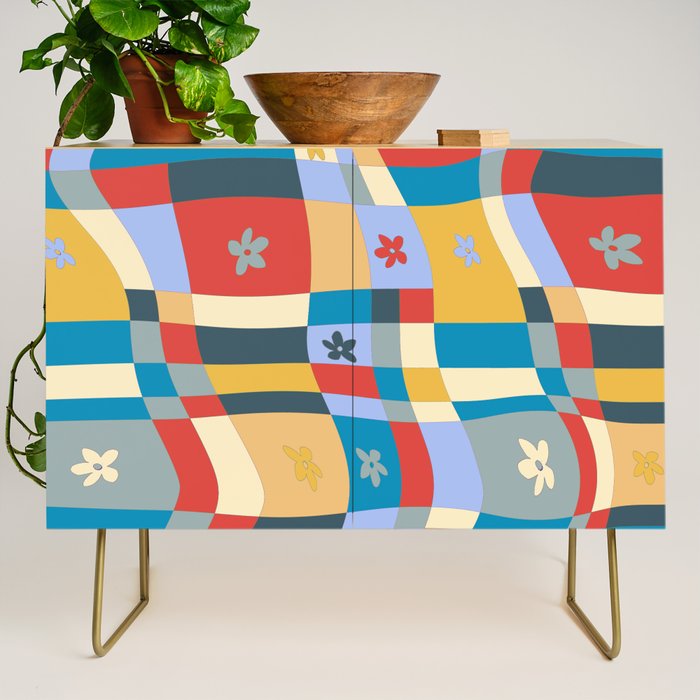 Colorful wavy checkerboard Credenza Gallery Image 1