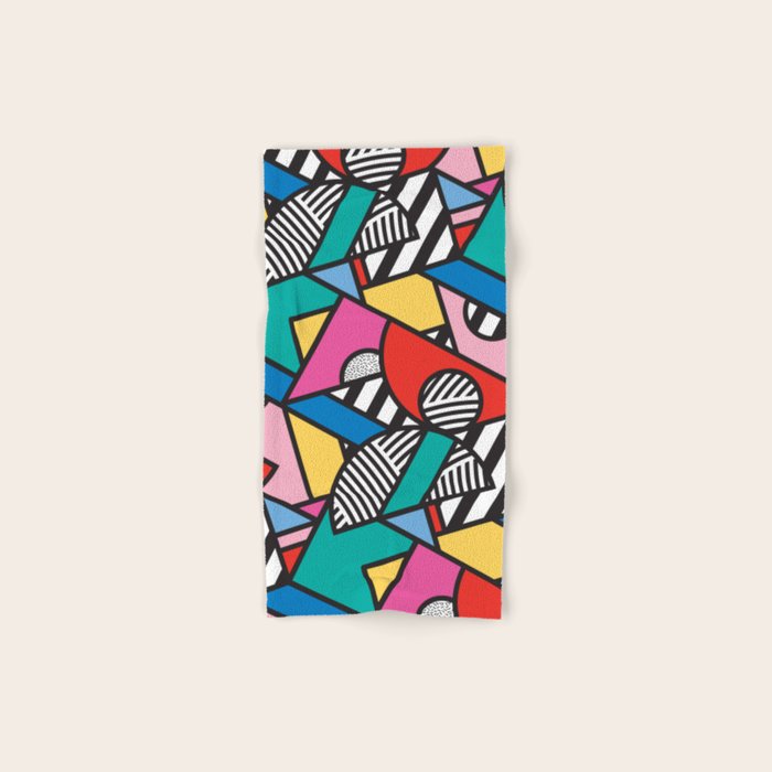 Colorful Memphis Milano Modern Geometric Shapes - 80s 90s retro electroclash pop art Aztec Bath Towel Gallery Image 1