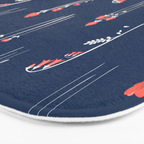 Retro Dark Flower Pattern in Modern Navy and Coral Bath Mat Gallery Image 3