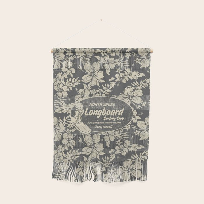 Club Surfing Longboard Logo and Hibiscus Hawaiian Print  Wall Hanging Gallery Image 1