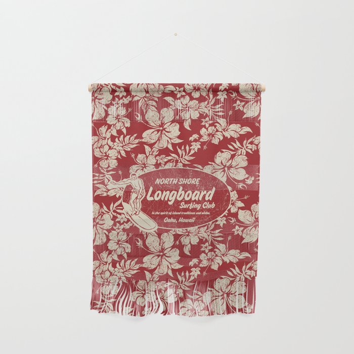 Club Surfing Longboard Surf Logo and Hibiscus Hawaiian Print      Wall Hanging Gallery Image 1