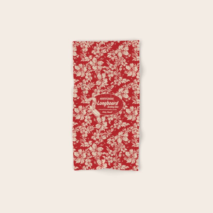 Club Surfing Longboard Surf Logo and Hibiscus Hawaiian Print      Bath Towel Gallery Image 1