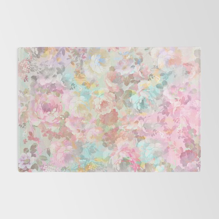 Shabby vintage pink baby blue watercolor floral Rug Gallery Image 2