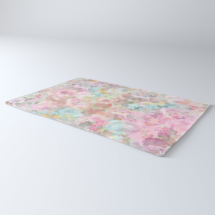 Shabby vintage pink baby blue watercolor floral Rug Gallery Image 3