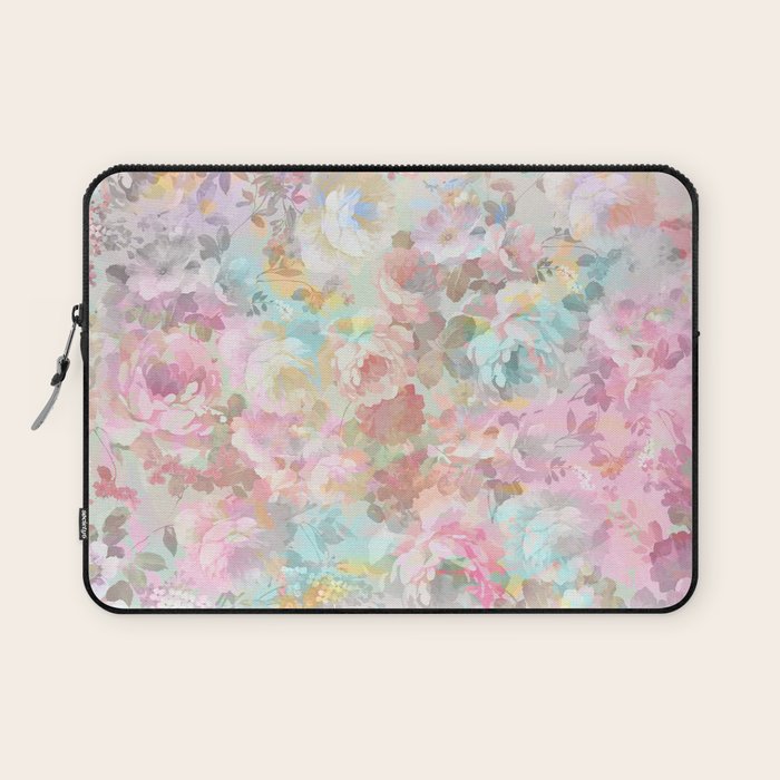 Shabby vintage pink baby blue watercolor floral Laptop Sleeve Gallery Image 1