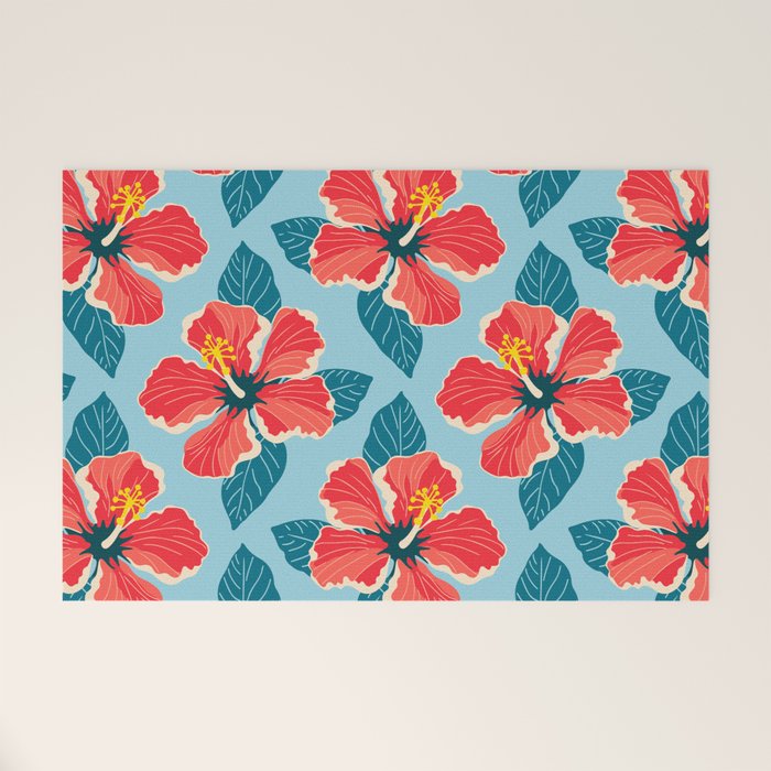 Tropical hibiscus summer flower art pattern Welcome Mat Gallery Image 1