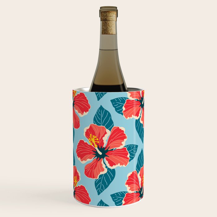 Tropical hibiscus summer flower art pattern Wine Chiller Gallery Image 3
