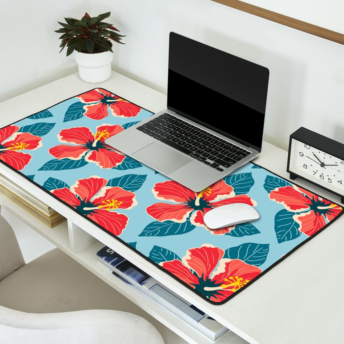 Tropical hibiscus summer flower art pattern Desk Mat Gallery Image 2