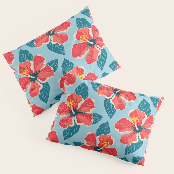Tropical hibiscus summer flower art pattern Pillow Sham Gallery Image 3