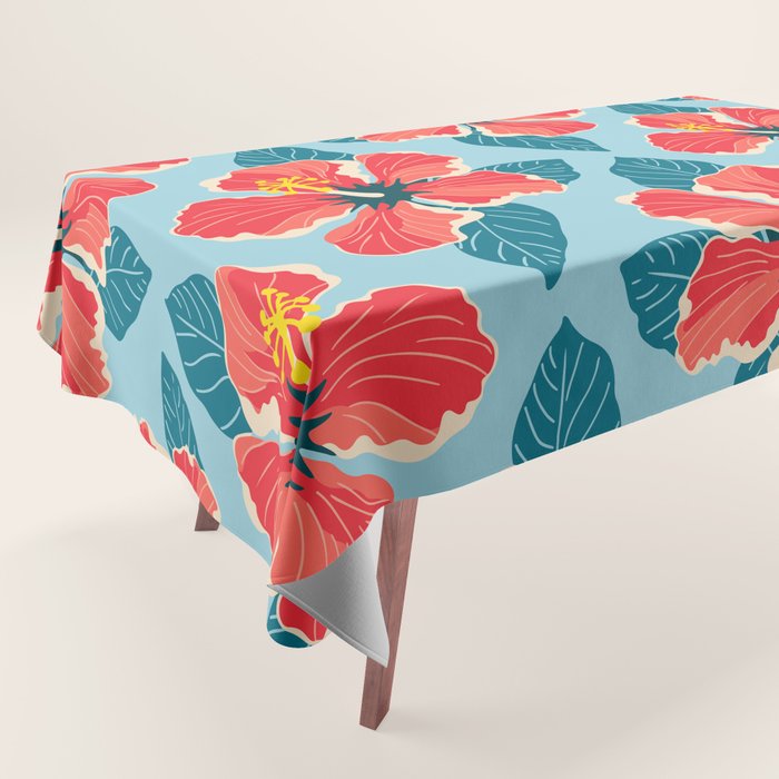 Tropical hibiscus summer flower art pattern Tablecloth Gallery Image 1