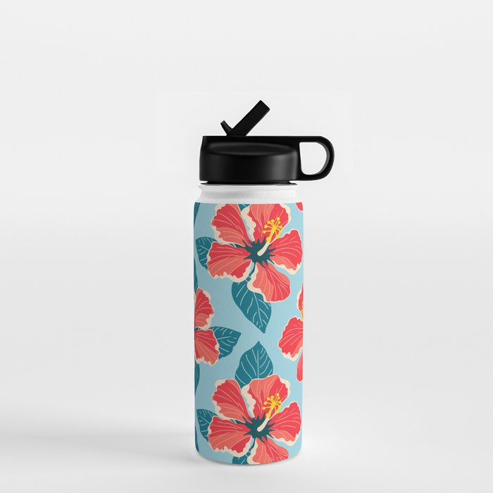 Tropical hibiscus summer flower art pattern Water Bottle Gallery Image 1