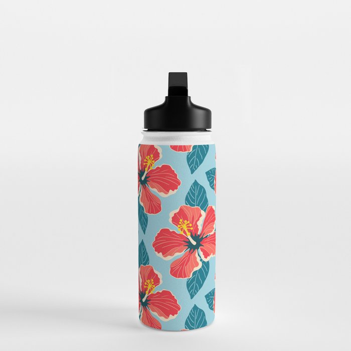 Tropical hibiscus summer flower art pattern Water Bottle Gallery Image 3
