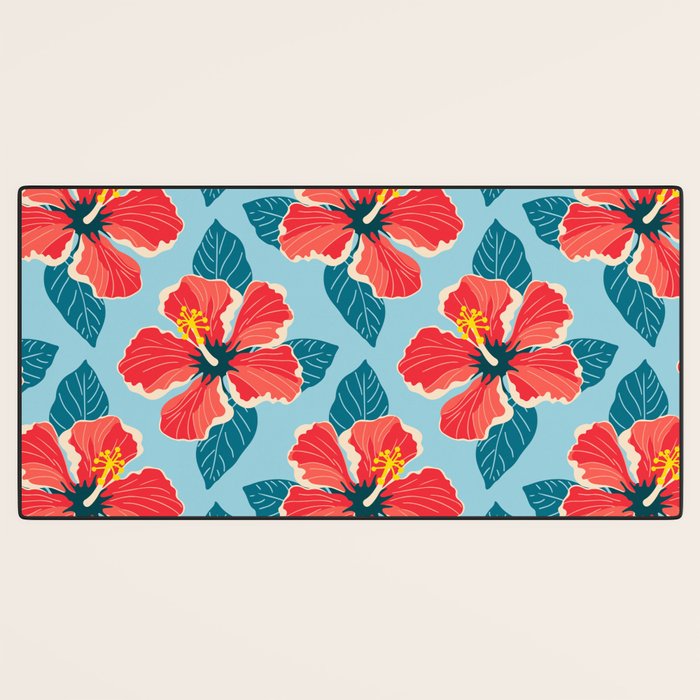 Tropical hibiscus summer flower art pattern Desk Mat Gallery Image 3