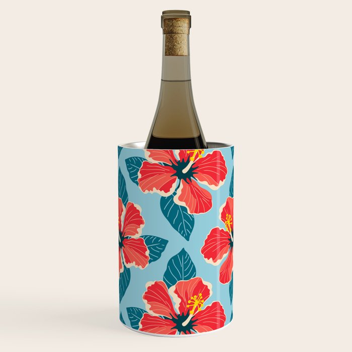 Tropical hibiscus summer flower art pattern Wine Chiller Gallery Image 1