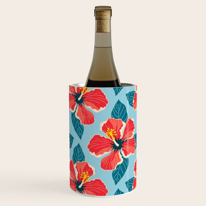 Tropical hibiscus summer flower art pattern Wine Chiller Gallery Image 2