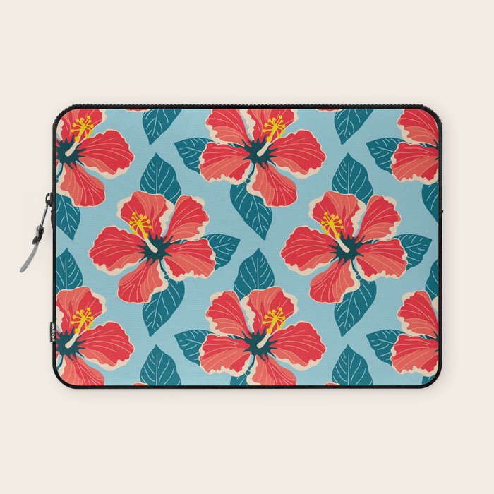 Tropical hibiscus summer flower art pattern Laptop Sleeve Gallery Image 1