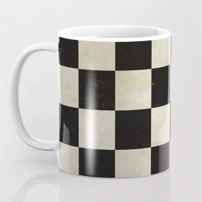 Distressed Black and White Checkerboard Pattern Coffee Mug Gallery Image 3