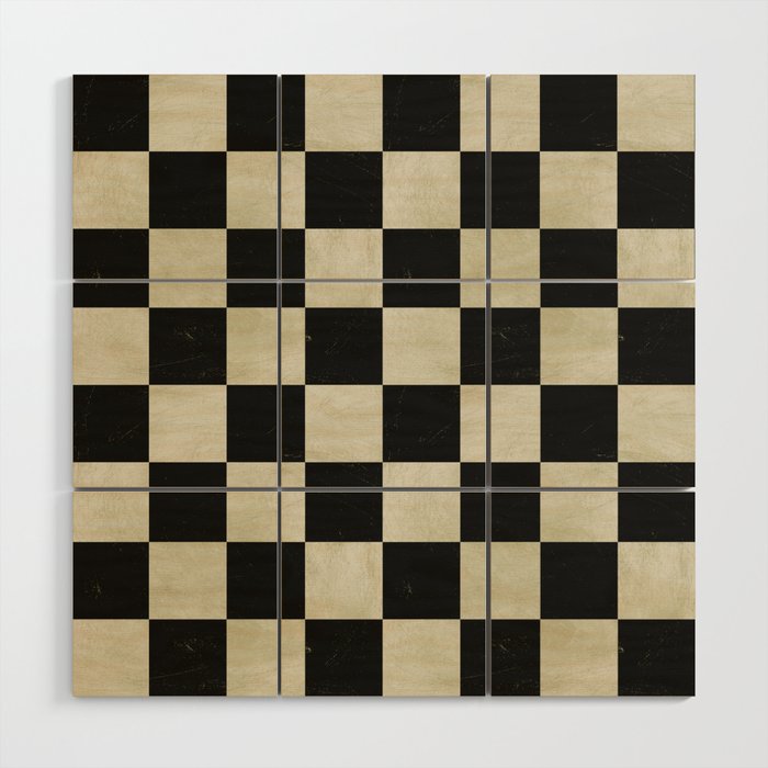 Distressed Black and White Checkerboard Pattern Wood Wall Art Gallery Image 1