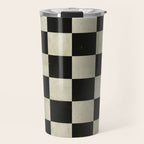 Distressed Black and White Checkerboard Pattern Travel Mug Gallery Image 1