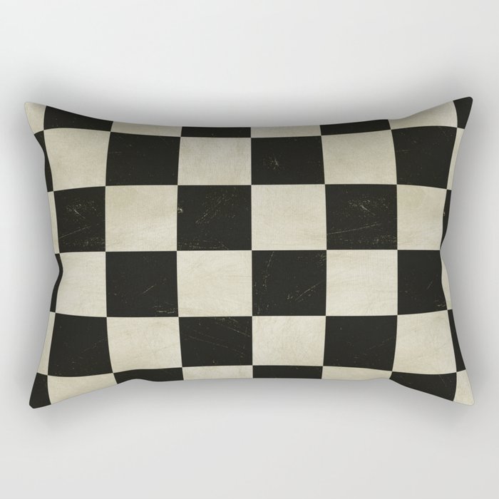 Distressed Black and White Checkerboard Pattern Rectangular Pillow Gallery Image 1